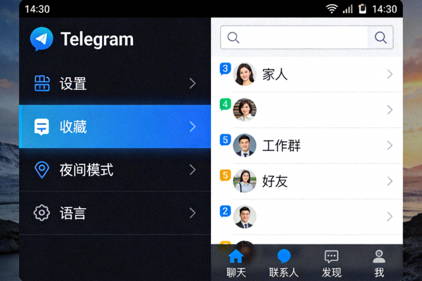 成功汉化后的Telegram中文界面截图 - 显示主菜单和对话列表