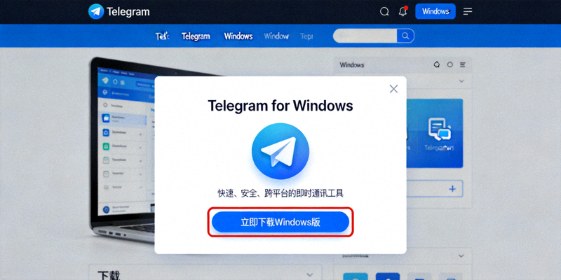 Telegram官方网站Windows下载区域示意图 - 高亮显示下载按钮位置