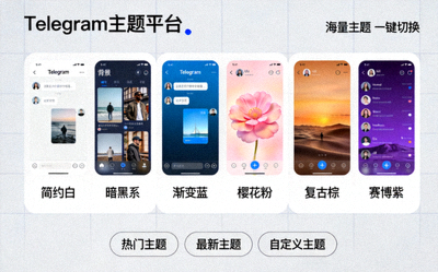 Telegram主题平台示意图 - 展示各种主题预览