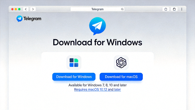 Telegram桌面版官方网站截图 - 显示Download for Windows和macOS按钮的界面