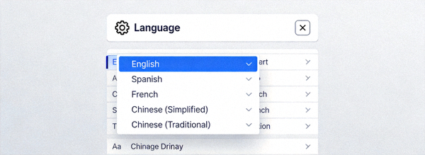 Telegram桌面版内置语言设置界面截图 - 显示语言选择下拉菜单