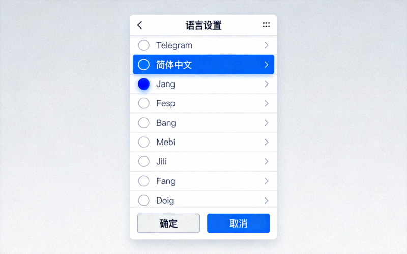 Telegram桌面版语言设置界面截图 - 展示选择简体中文的选项