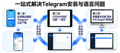 一站式解决Telegram安装与语言问题示意图 - 多平台设备环绕